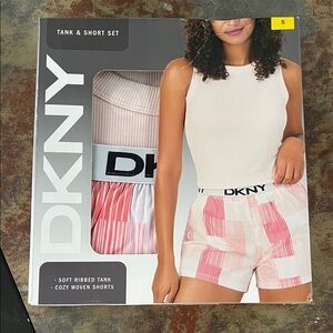 DKNY Ribbed Tank and Woven Shorts in Pink and White nwt
